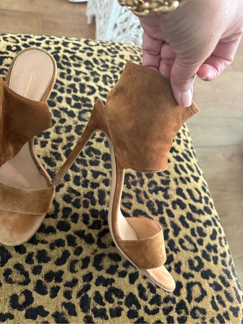 Gianvito Rossi Tan Suede 4 inch Heel Sandals with Zip Accent -6.5 - Picture 2 of 10